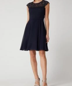 V.M. Cocktailkleid Aus Floraler Spitze Und Chiffon - Marineblau