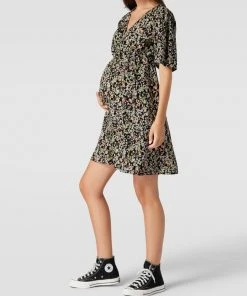 Mamalicious Knielanges Umstands-Kleid Mit Elastischem Tailleneinsatz - Schwarz