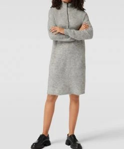 ICHI Knielanges Kleid Mit Kurzem Reißverschluss Modell 'Jordan' - Hellgrau Meliert