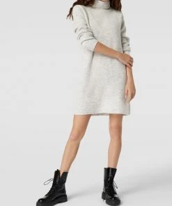 Pieces Minikleid In Strick-Optik Modell 'Ellen' - Hellgrau Meliert