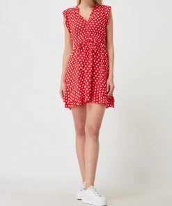 Apricot Kleid Mit Polka Dots - Rot