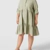 KAFFE Curve PLUS SIZE Knielanges Kleid Mit Umlegekragen - Lindgrün