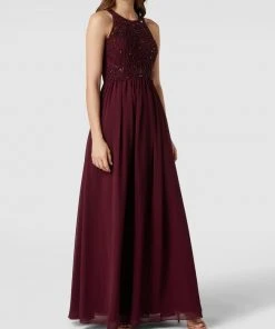 Laona Abendkleid Mit Floralen Stickereien Und Zierbesatz - Bordeaux Rot