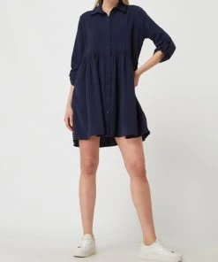 Apricot Blusenkleid Mit Knopfleiste - Marineblau