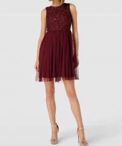 LACE & BEADS Cocktailkleid Mit Paillettenbesatz - Bordeaux Rot