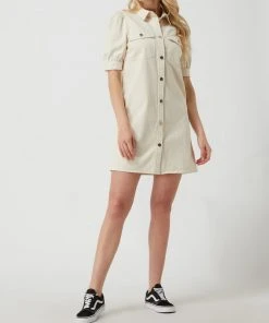 Vila Jeanskleid Mit Puffärmeln Modell 'Lexi Gandi' - Ecru