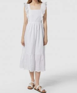 Tom Tailor Denim Knielanges Kleid Mit Lochstickereien - Weiß