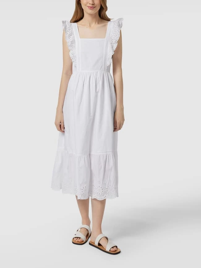 Tom Tailor Denim Knielanges Kleid Mit Lochstickereien - Weiß 1 Tom Tailor Denim Knielanges Kleid Mit Lochstickereien - Weiß
