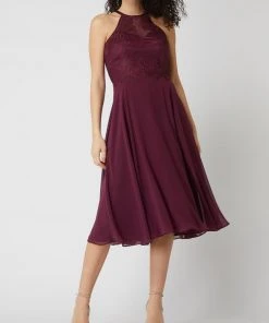 V.M. Cocktailkleid Aus Spitze Und Chiffon - Dunkelrot