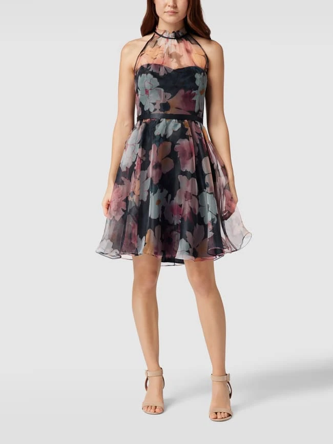 V.M. Cocktailkleid Mit Floralem Muster - Dunkelblau 1 V.M. Cocktailkleid Mit Floralem Muster - Dunkelblau