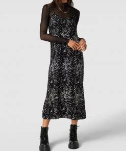 Only Knielanges Kleid Mit Animal-Print Modell 'MILLE' - Schwarz