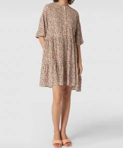 Jake*s Casual Knielanges Kleid Mit Floralem Allover-Muster - Mittelbraun