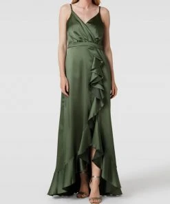 TROYDEN COLLECTION Abendkleid Mit Volants - Olivgrün
