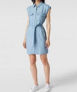 Mango Knielanges Jeanskleid Mit Taillenband - Hellblau Meliert