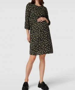 Mamalicious Knielanges Umstandskleid Mit Allover-Muster Modell 'ANNE' - Schwarz