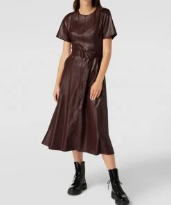 HUGO Midikleid In Leder-Optik Modell 'Kallea' - Mittelbraun