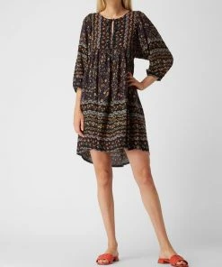 Apricot Kleid Mit Allover-Muster - Marineblau